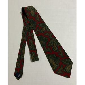 Vtg Mens Polo by Ralph Lauren Neck Tie 100% Silk Hand Made USA Green Red Paisley